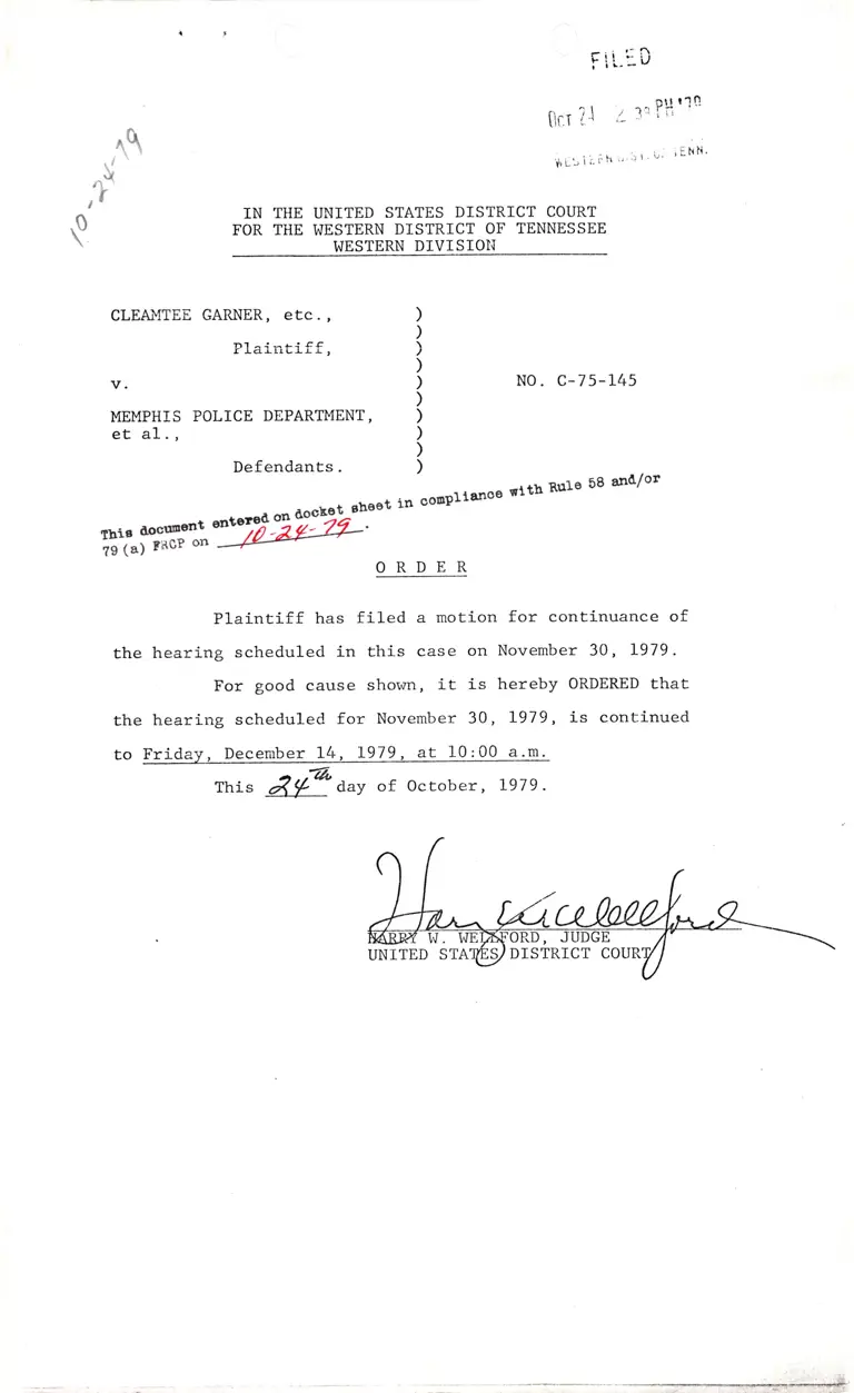 Order on Motion for Continuance preview