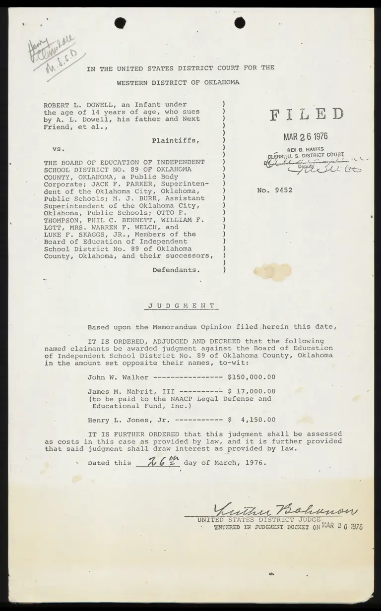 Dowell v. Oklahoma County Board of Education District No. 89 Judgment; Memorandum Opinion preview