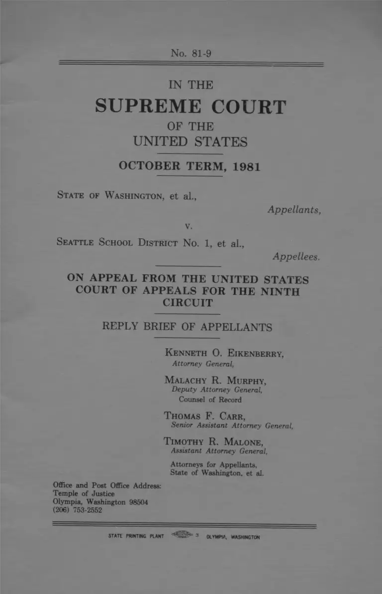 Washington State v. Seattle School District No. 1 Reply Brief of Appellants preview