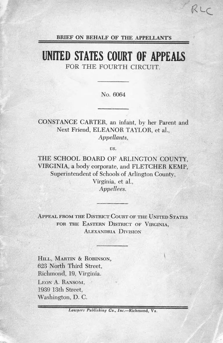 Carter v. School Board of Arlington County, Virginia Brief on Behalf of Appellants preview