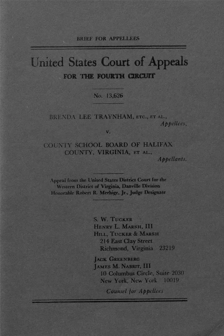 Traynham v. County School Board of Halifax County, Virginia Brief for Appellees preview