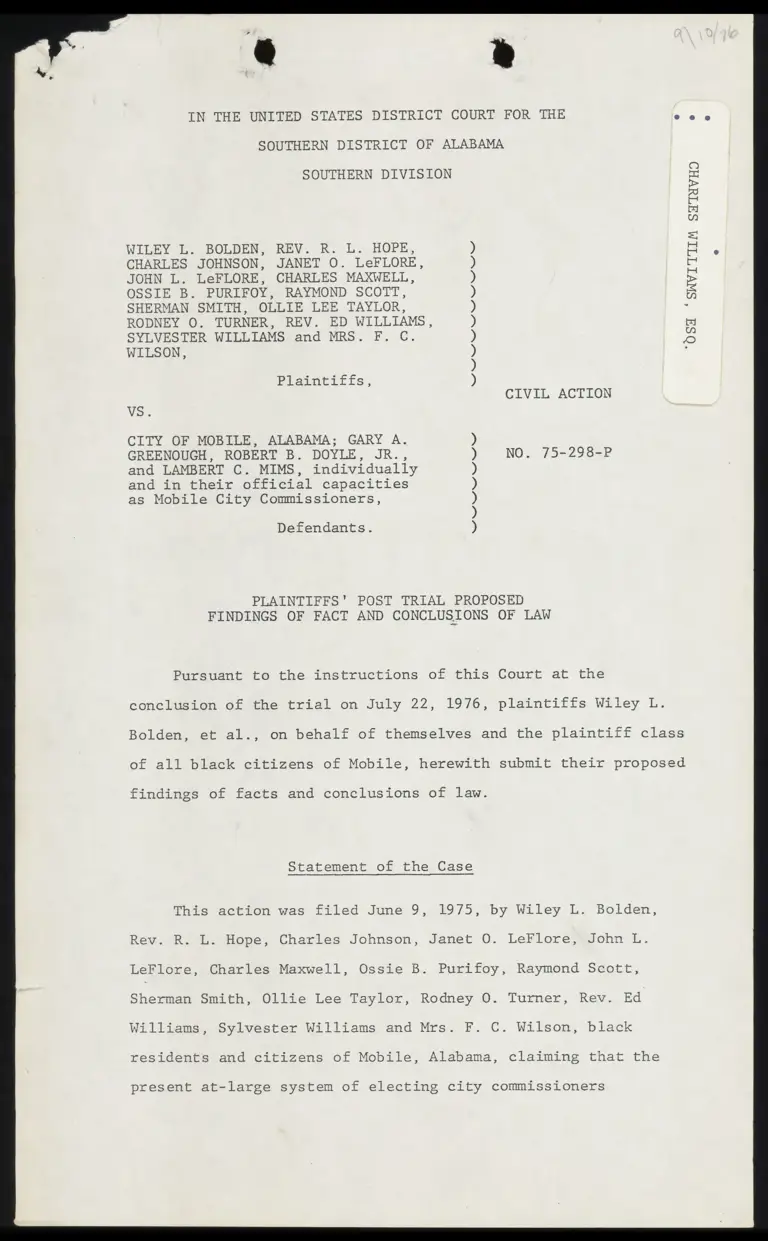 Plaintiff's Post-Trial Proposed Findings of Fact and Conclusions of Law preview