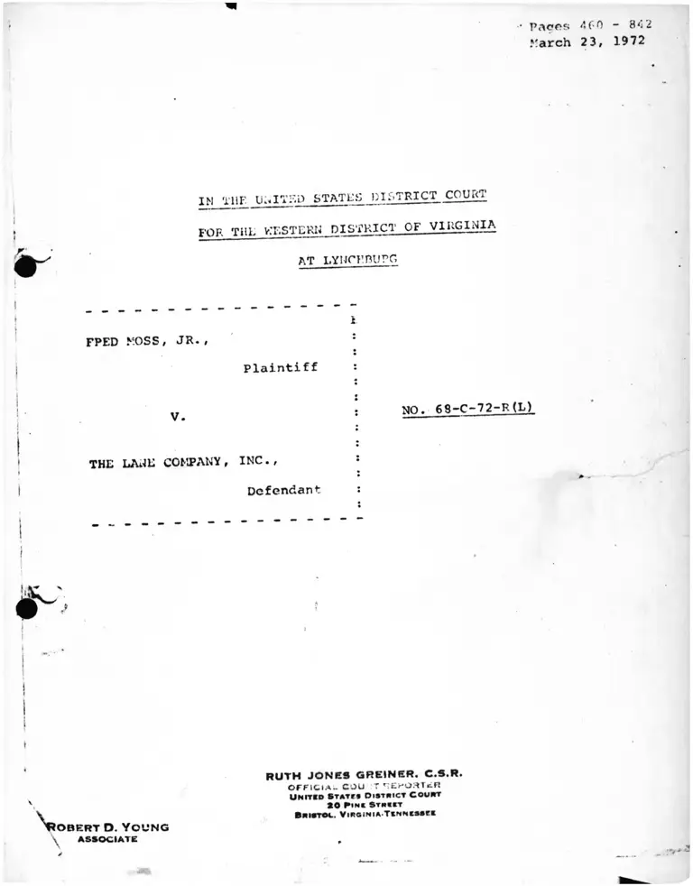 Moss v. Lane Company Trial Transcript Vol. II preview