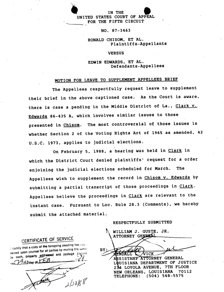 Motion for Leave to Supplement Appellees Brief; Partial Transcript of Proceedings preview