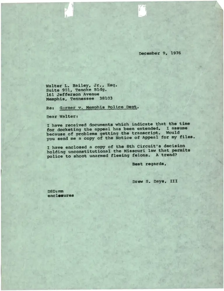 Correspondence from Drew S. Days III to Walter L. Bailey Re: 8th Circuit Decision preview