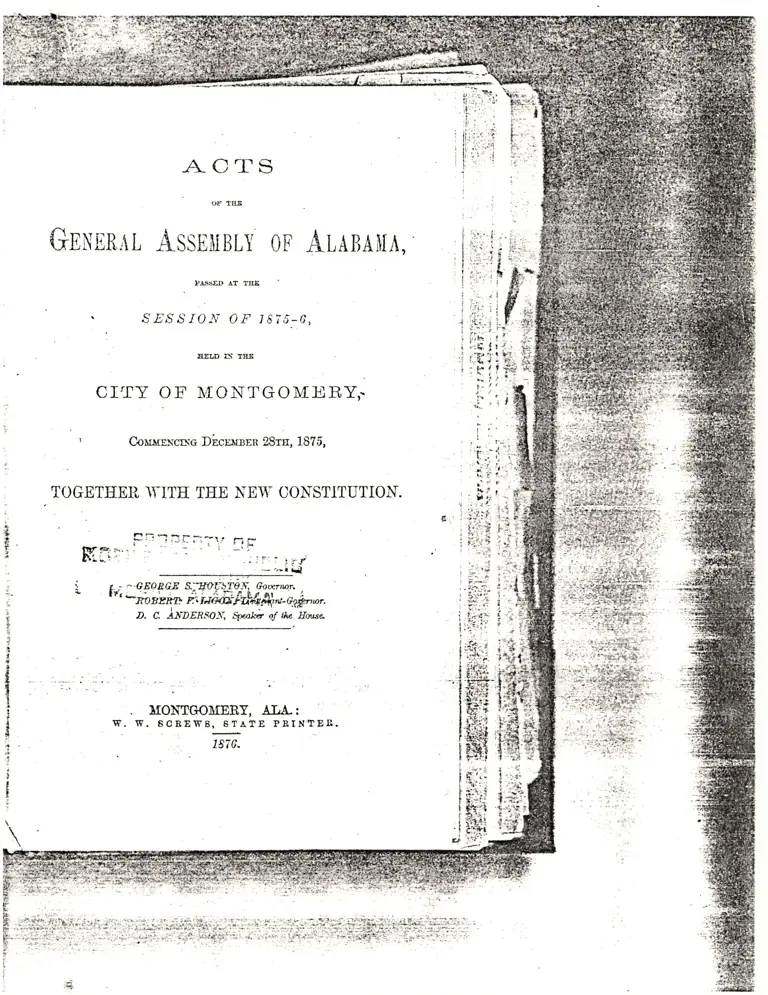 Excerpts from the General Assembly of Alabama Session of 1875-6 preview