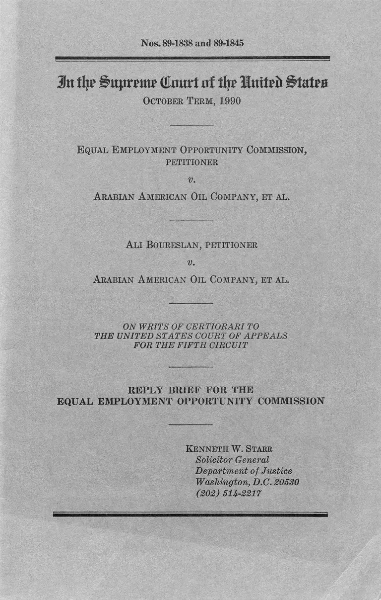 Equal Employment Opportunity Commission v. Arabian American Oil Co. Reply Brief for the Equal Employment Opportunity Commission preview