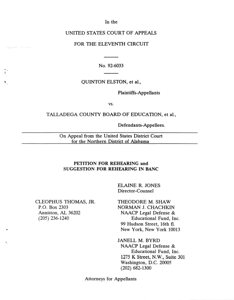 Elston v. Talladega County Board of Education Petition for Rehearing and Suggestion for Rehearing in Banc preview