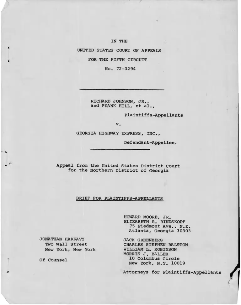 Johnson Jr., v. Georgia Highway Express Brief for Plaintiffs-Appellants preview