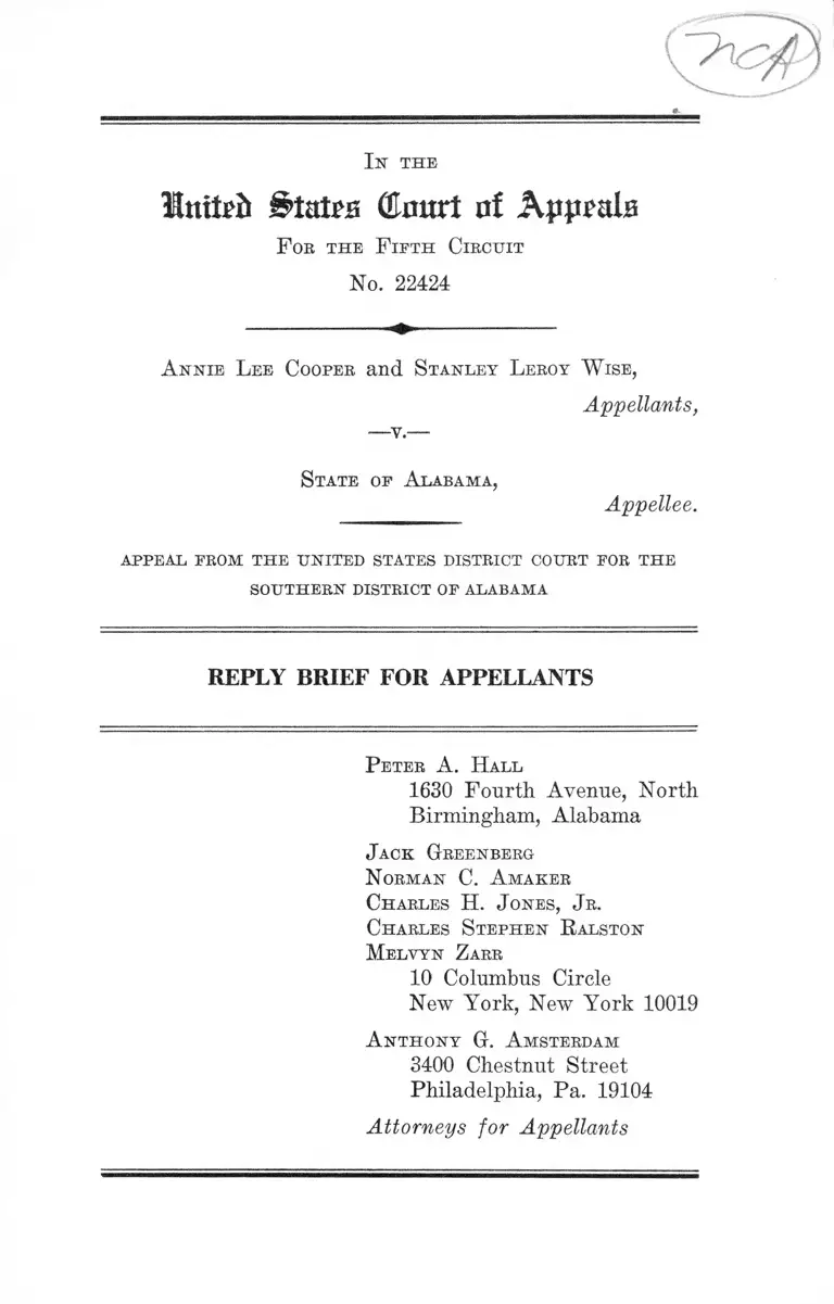 Cooper v. Alabama Reply Brief for Appellants preview