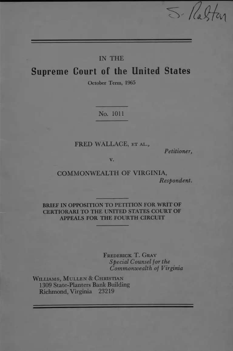 Wallace v. Commonwealth of Virginia Brief in Opposition to Petition for Writ of Certiorari preview