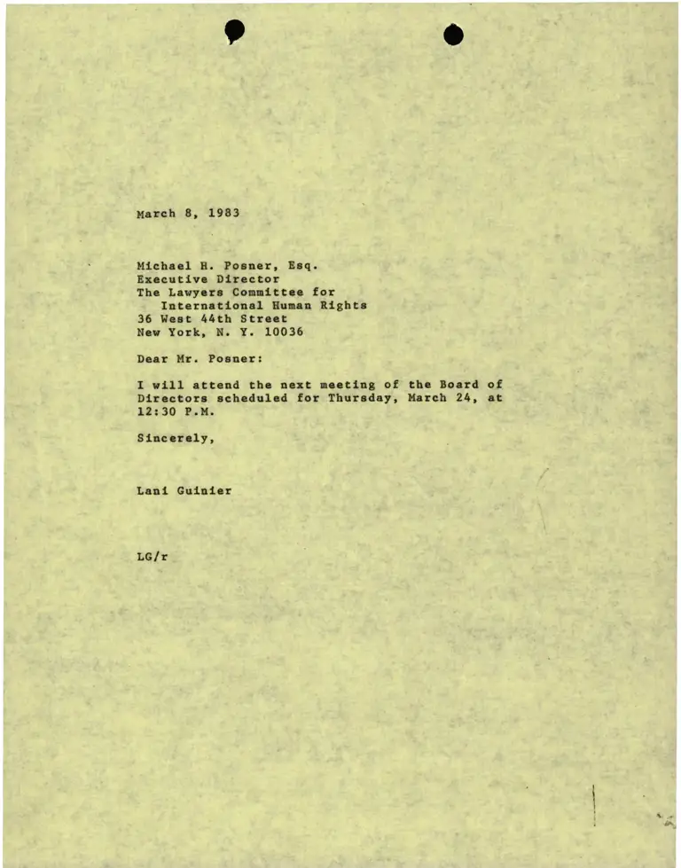 Correspondence from Lani Guinier to Michael H. Posner(The Lawyers Committee for International Human Rights) preview