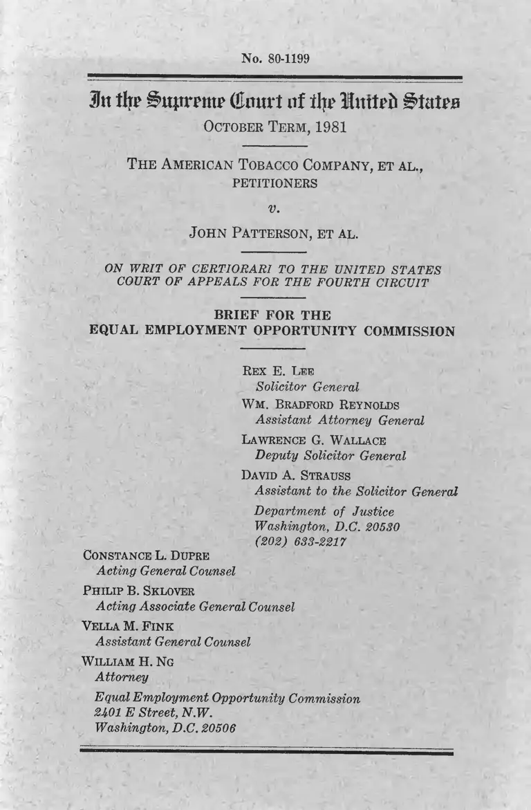 The American Tobacco Company v. Patterson Brief for the Equal Employment Opportunity Commission preview
