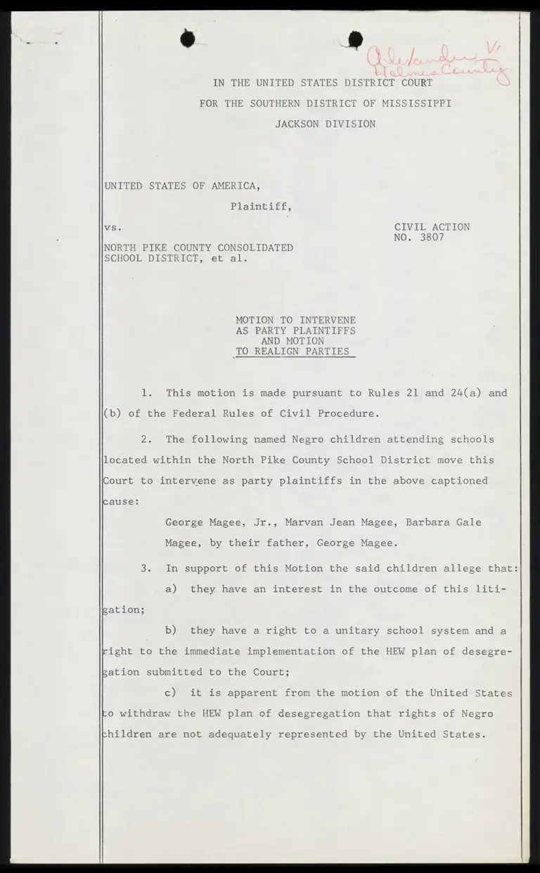 Motion to Intervene as Party Plaintiff and Motion to Realign Parties preview