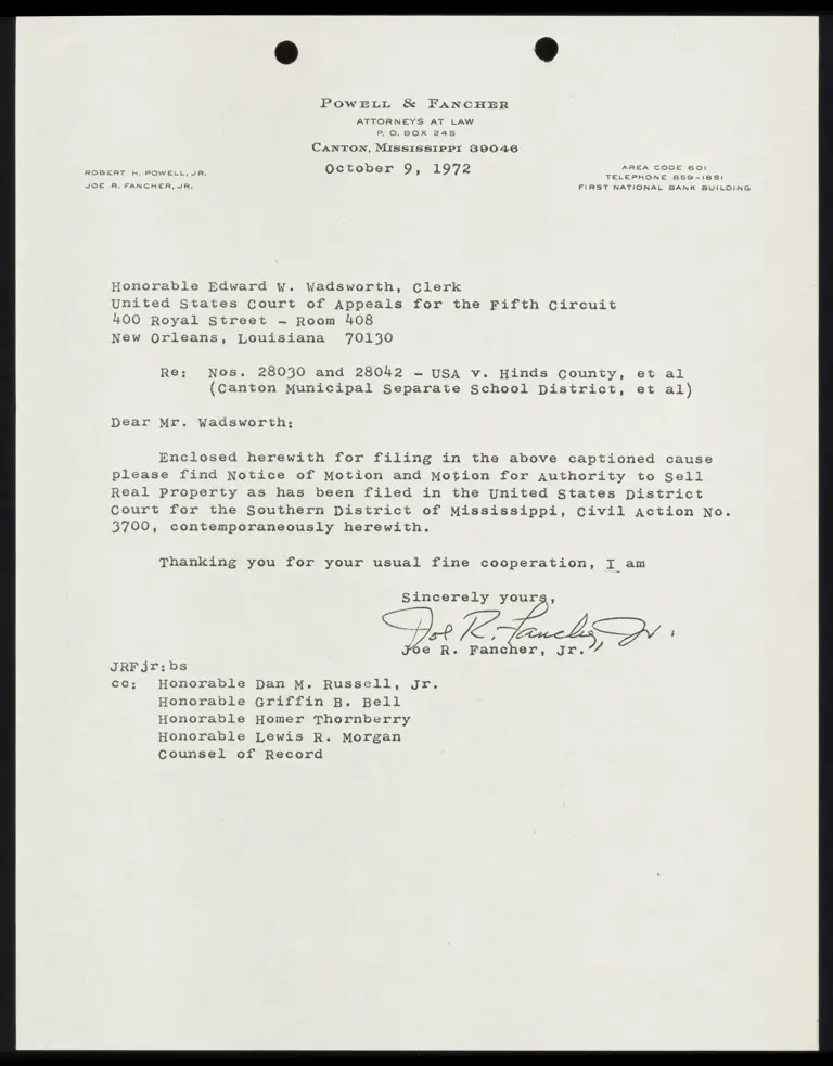 Correspondence Fancher to Clerk preview