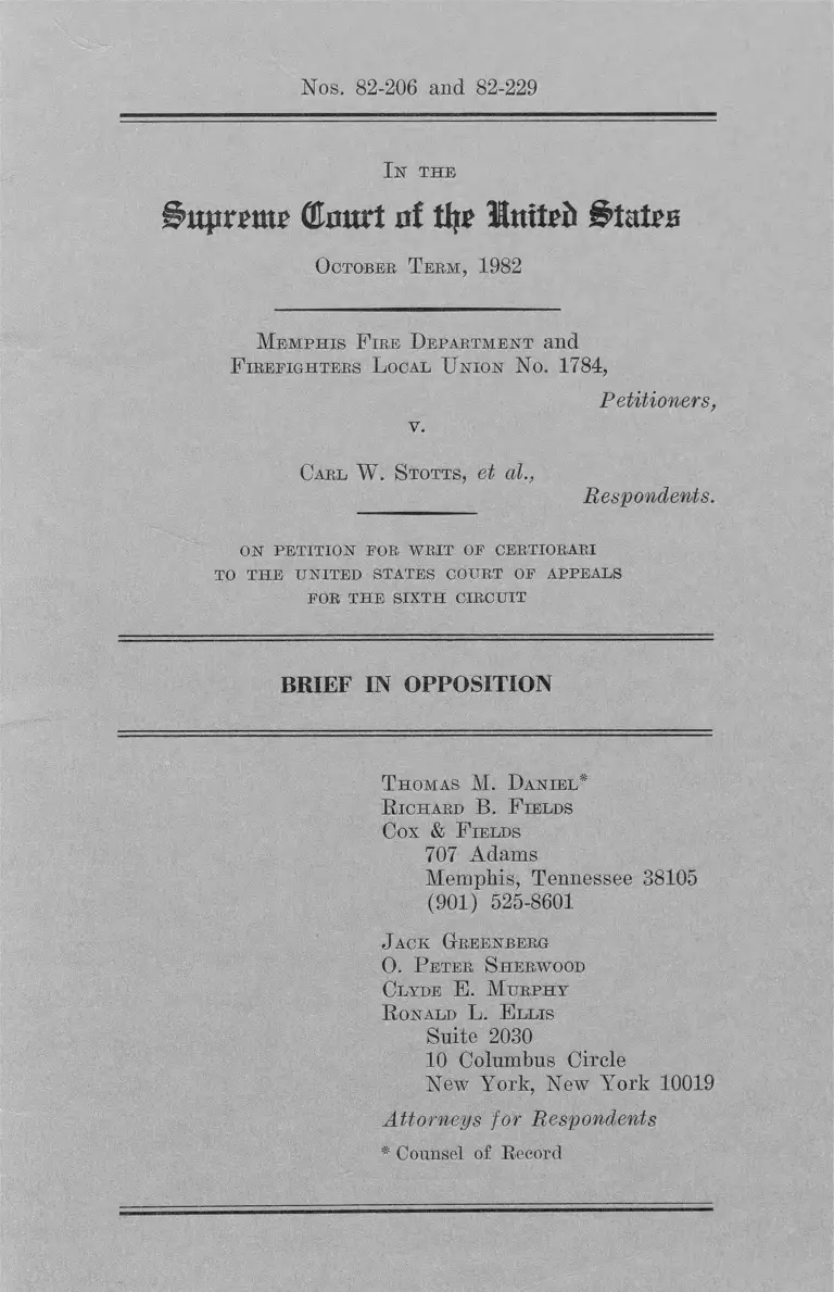 Memphis Fire Department v. Stotts Brief in Opposition preview