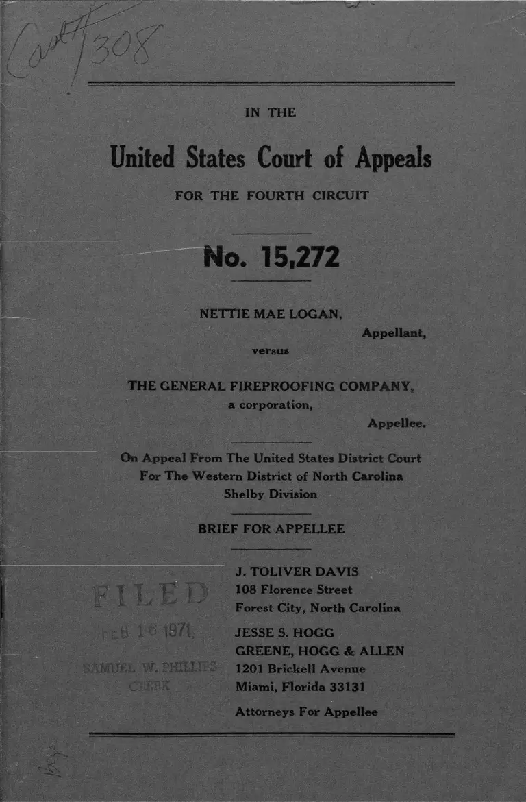 Logan v. The General Fireproofing Company Brief for Appellee preview