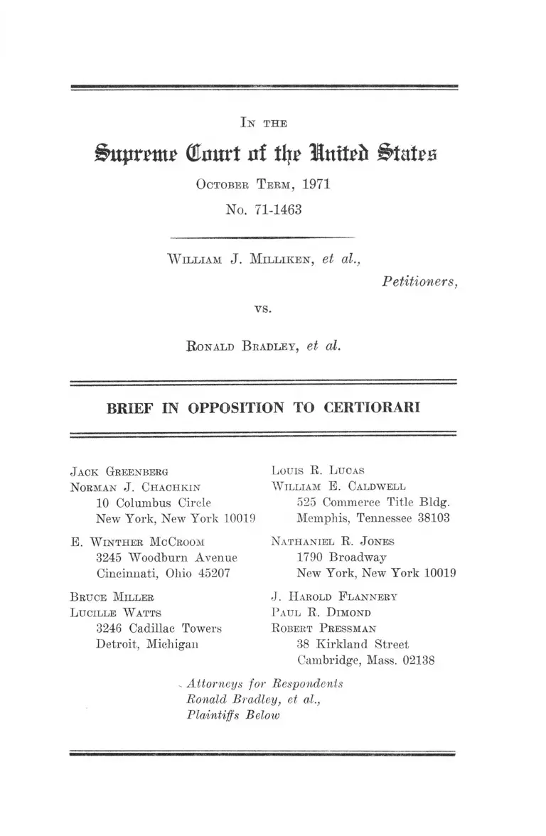 Milliken v. Bradley Brief in Opposition to Certiorari preview