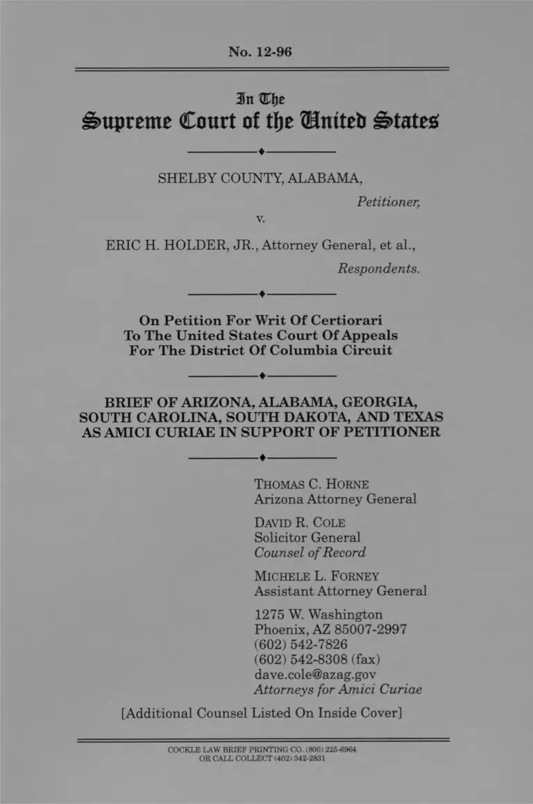 Shelby County v. Holder Brief of Amici Curiae preview