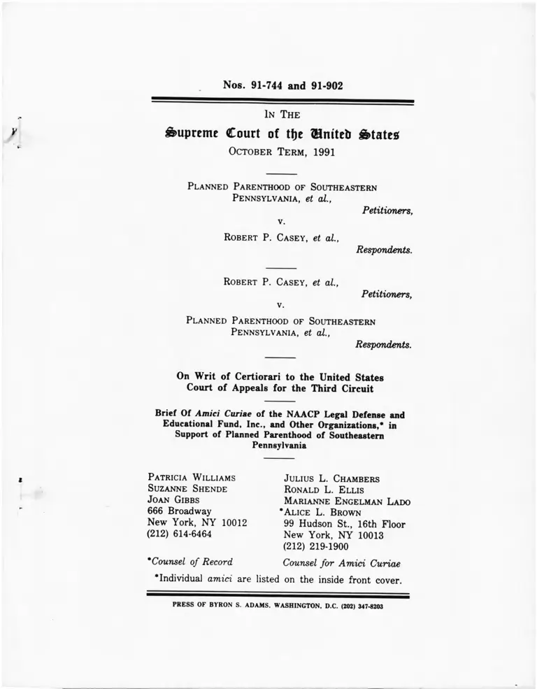 Planned Parenthood of Southeastern Pennsylvania v. Casey Brief Amici Curiae preview