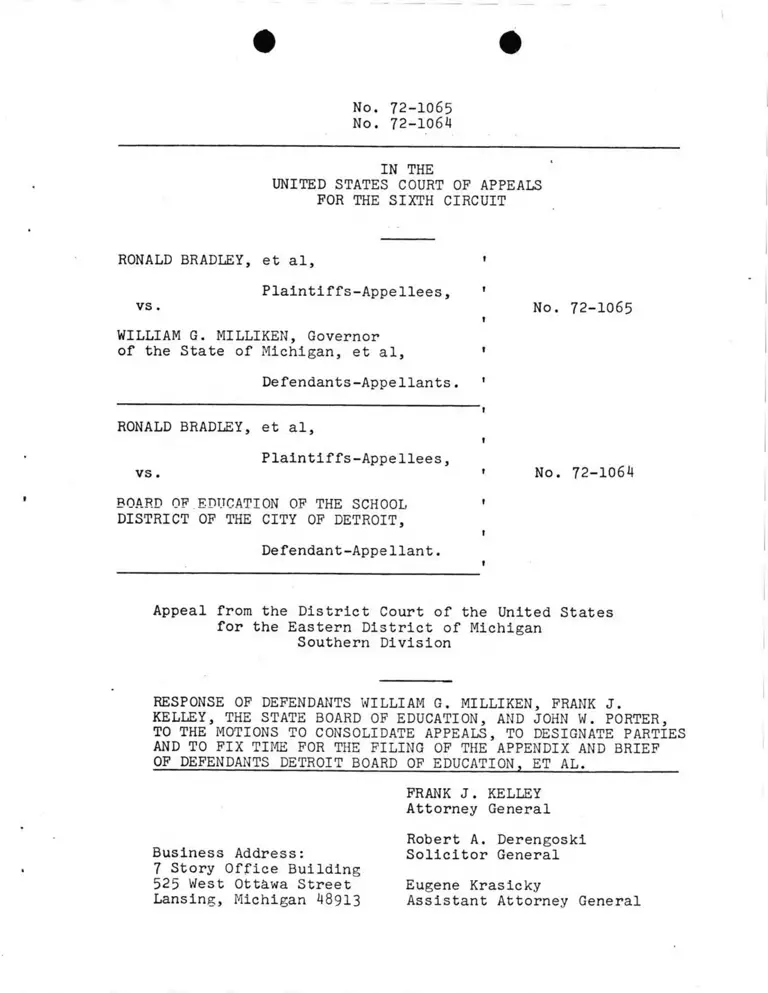 Response of Defendants to the Motions to Consolidate Appeals, to Designate Parties and to Fix Time for the Filing of the Appendix and Brief of Defendants preview