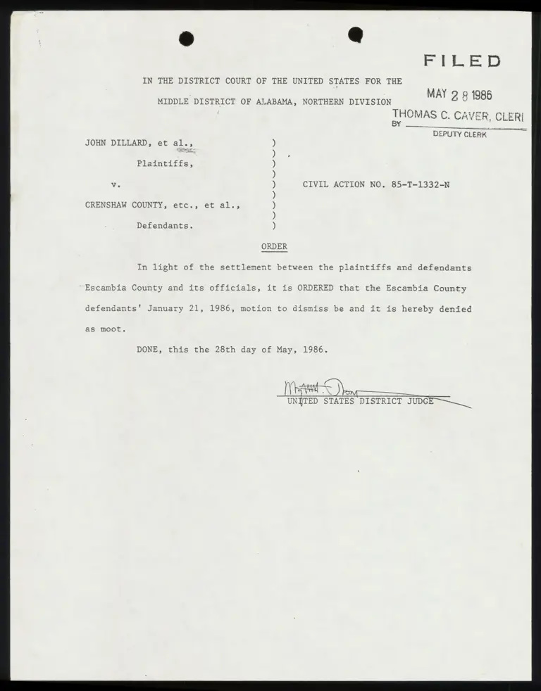 Order to Dismiss Motion Re Escambia County preview