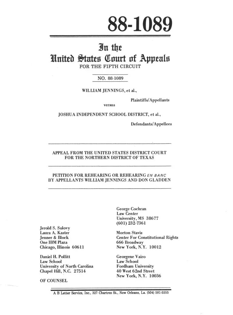 Jennings v. Joshua Independent School District Petition for Rehearing or Rehearing En Banc preview