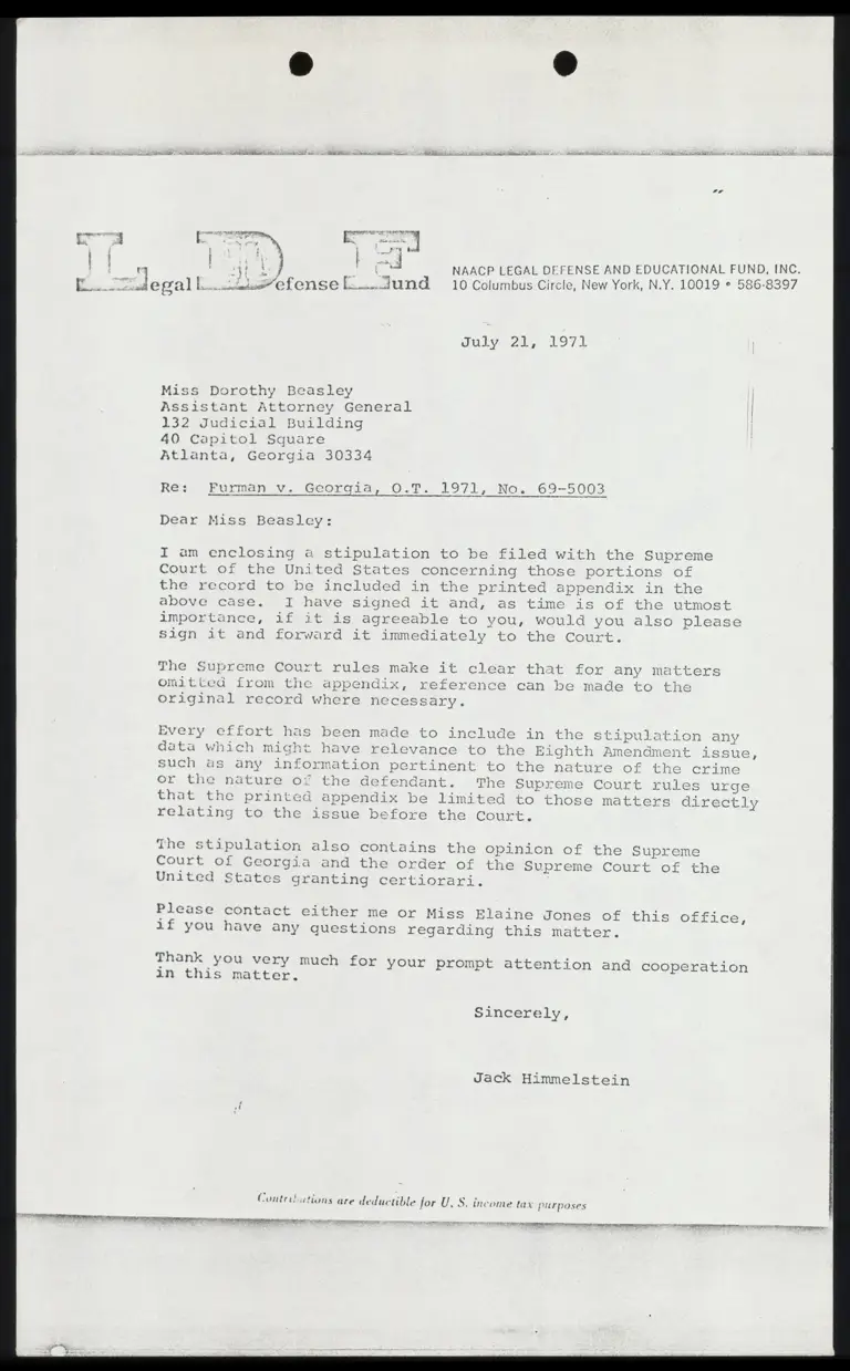 Correspondence from Himmelstein to Beasley preview