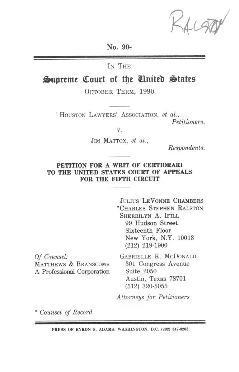 Houston Lawyers' Association v. Mattox Petition for a Writ of Certiorari to the US Court of Appeals for the Fifth Circuit preview
