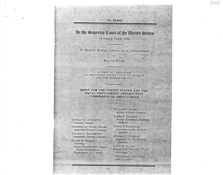 St. Mary's Honor Center v Hicks Brief Amici Curiae preview