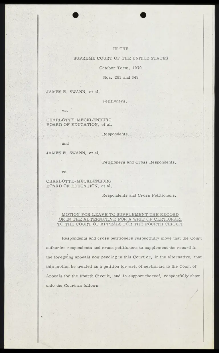 Motion for Leave to Supplement the Record or in the Alternative for a Writ of Certiorari to the Fourth Circuit preview
