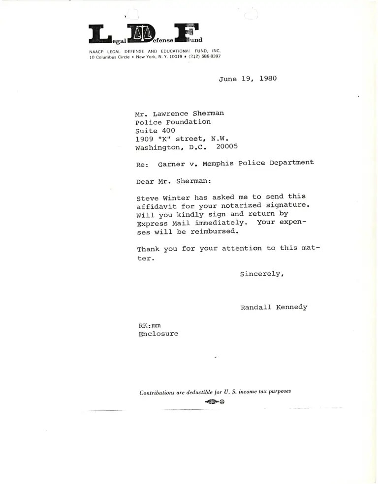Correspondence from Kennedy to Sherman Re: Affidavit preview