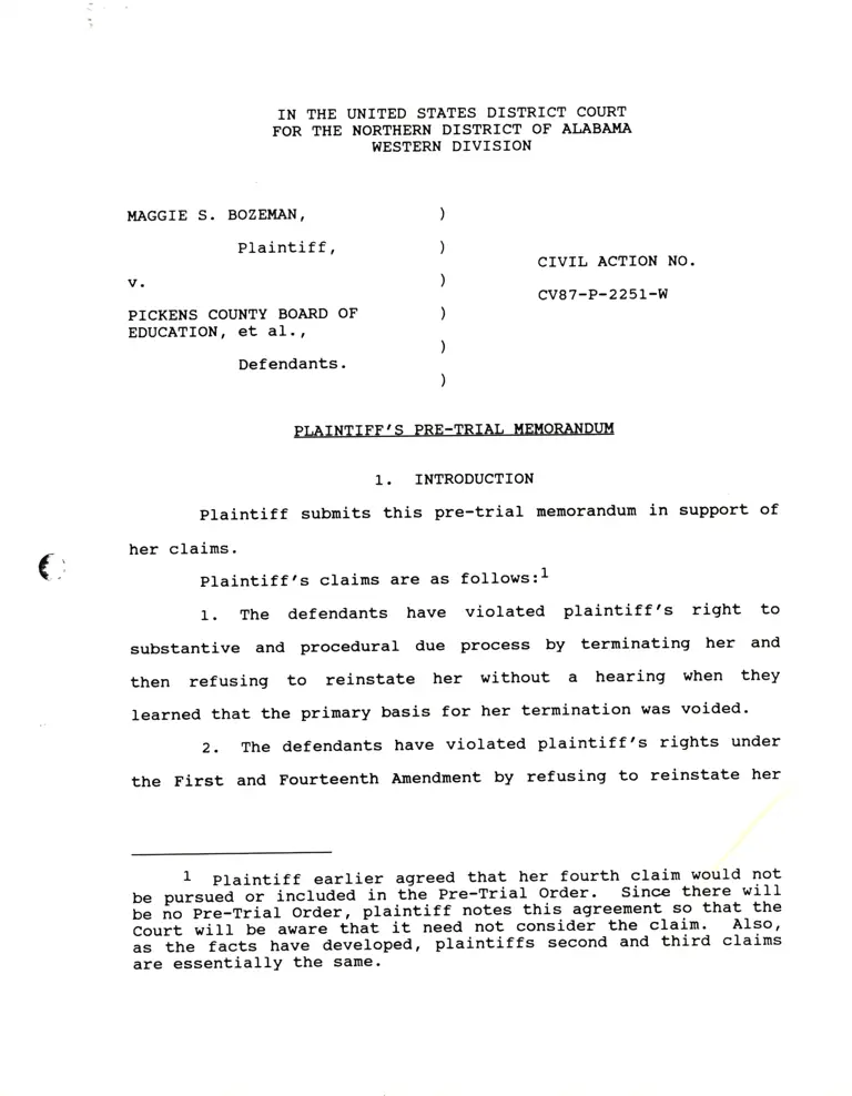 Plaintiff's Pre-Trial Memorandum preview
