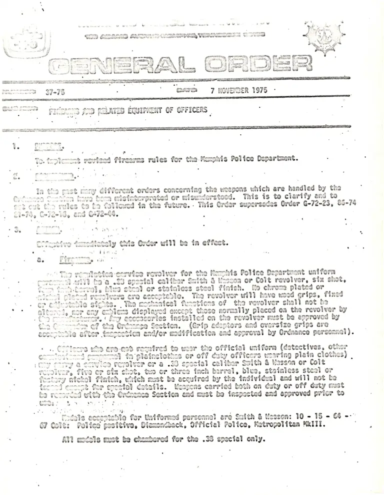 Memphis Police General Order Re: Firearms and Related Equipment of Officers preview