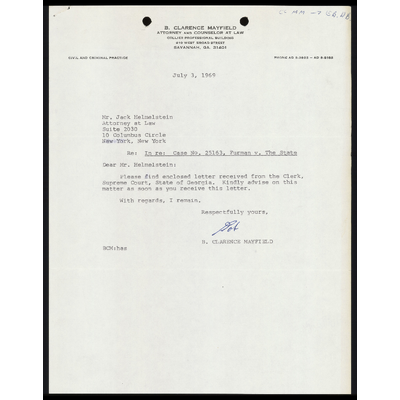 Correspondence from Mayfield to Himmelstein preview