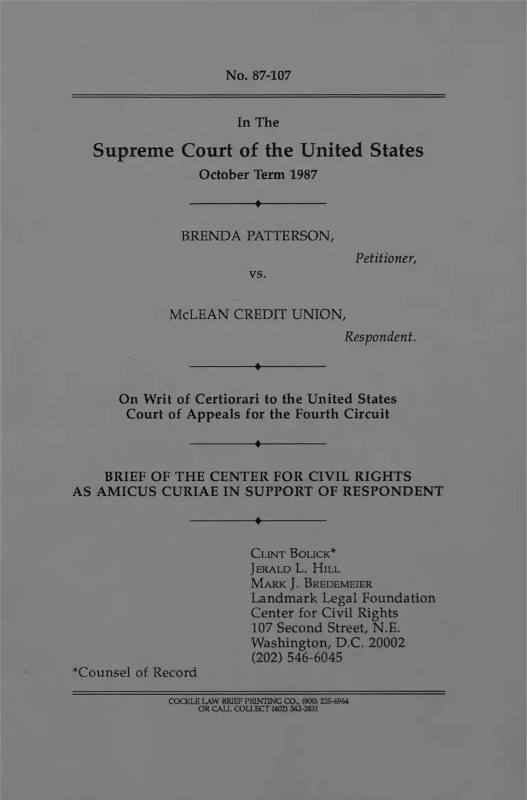 Patterson v. McLean Credit Union Brief Amicus Curiae in Support of Respondent preview