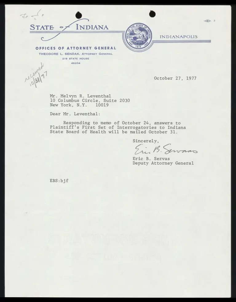 Correspondence from Servas to Leventhal Re: Response to Memo preview
