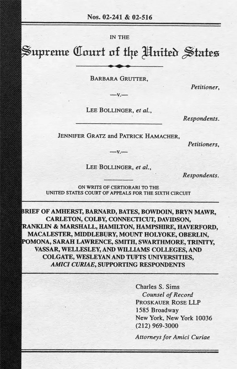Grutter v. Bollinger Brief Amici Curiae, Supporting Respondents preview