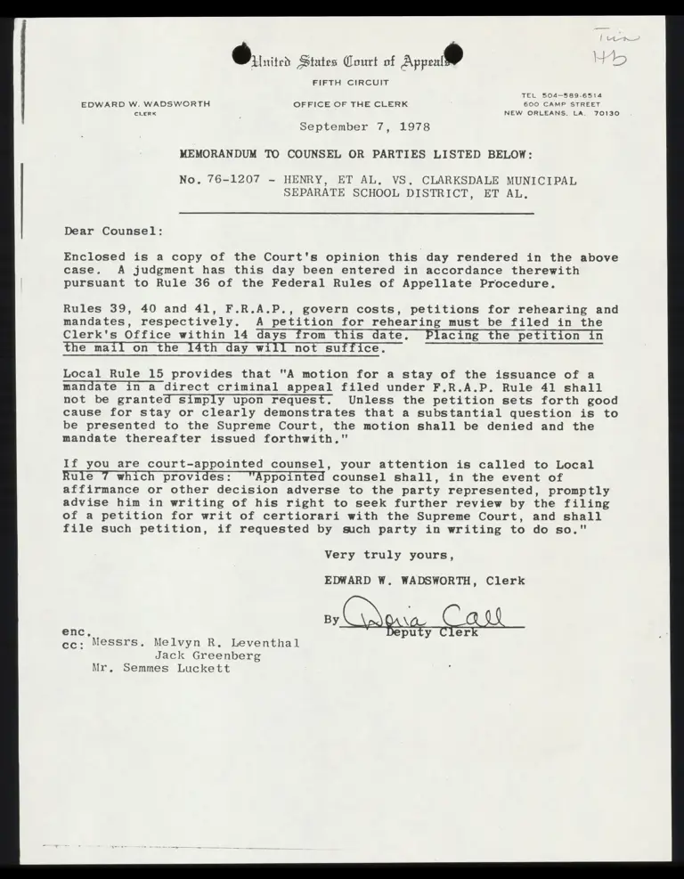 Memo from Clerk to Counsel Re: Court Opinion preview