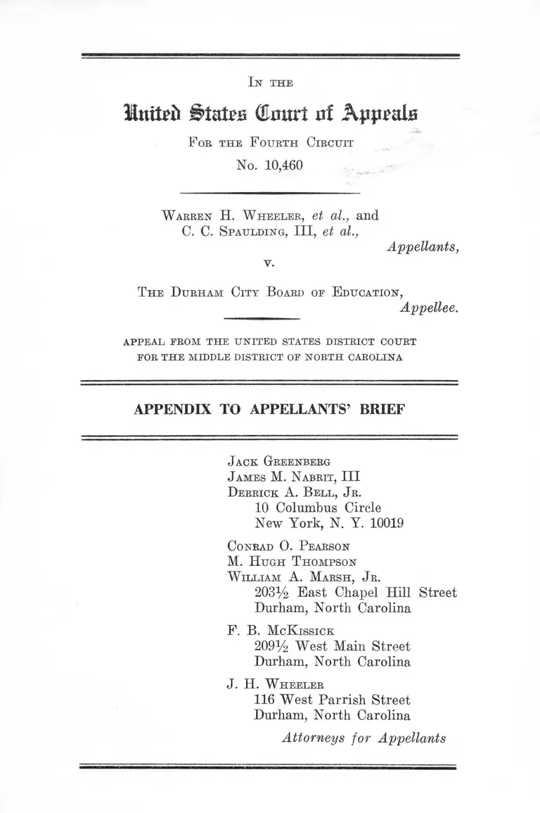 Wheeler v. Durham City Board of Education Appendix to Appellants' Brief preview