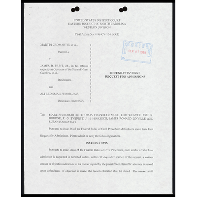 Defendants' First Request for Admissions with Certificate of Service preview