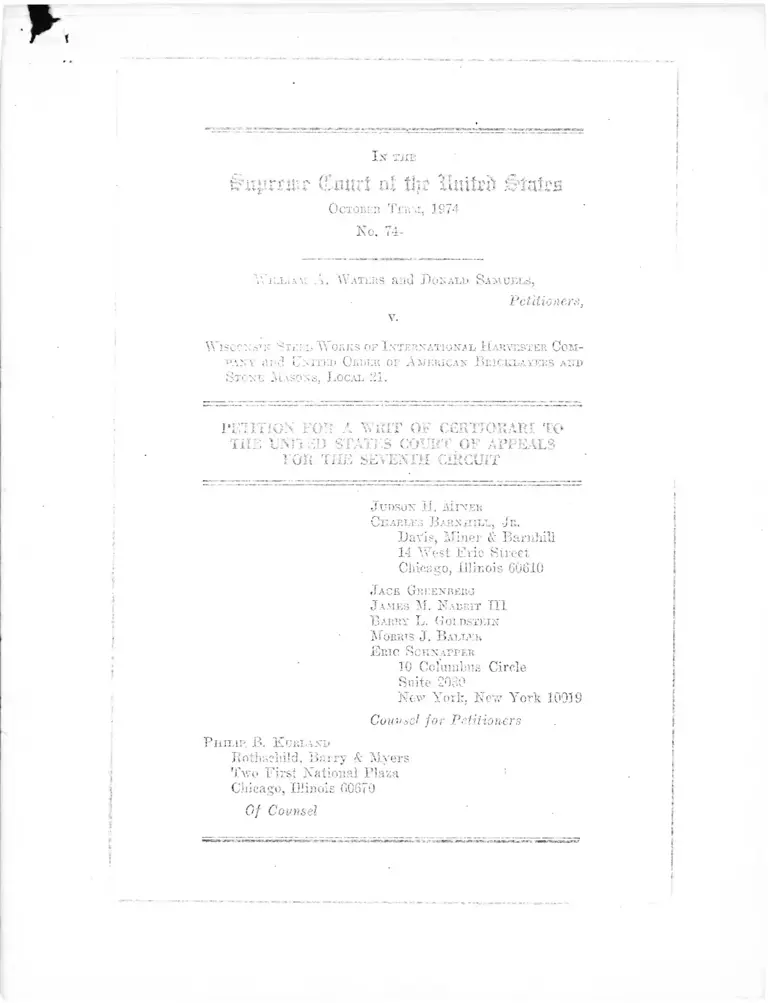 Waters v. Wisconsin Steel Works of International Harvester Company Opinion preview
