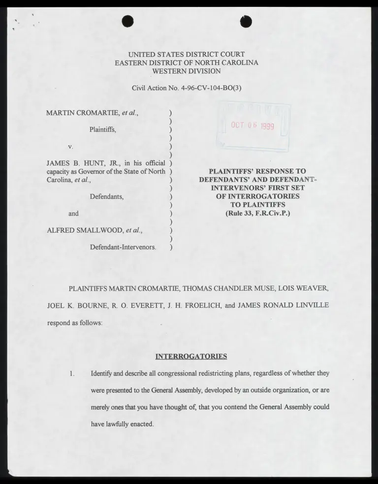 Plaintiffs' Response to Defendants' and Defendant-Intervenors' First Set of Interrogatories to Plaintiffs preview