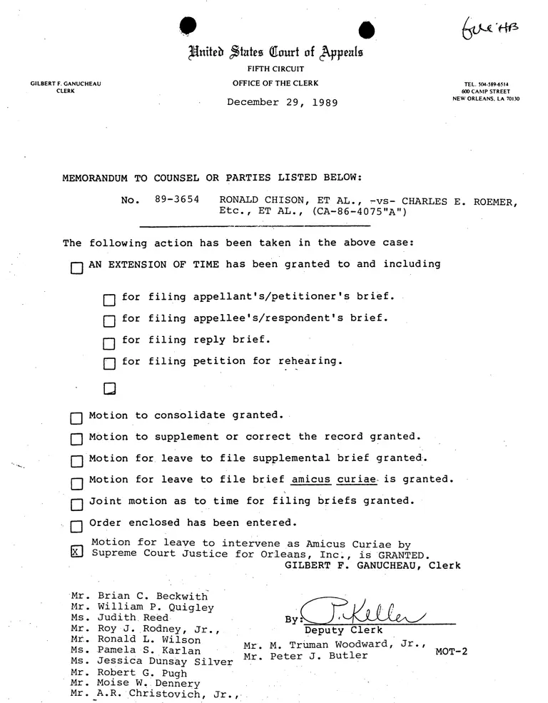 Memorandum from Ganucheau (Clerk) to Counsel on Motion for Leave to Intervene as Amicus Curiae preview