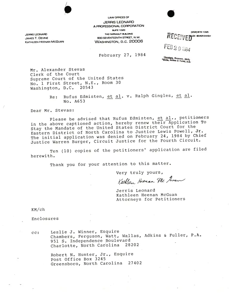 Petitioner's Supplemental Statement In Support of Their Application to Stay the Mandate of the United States District Court for the Eastern District of North Carolina preview