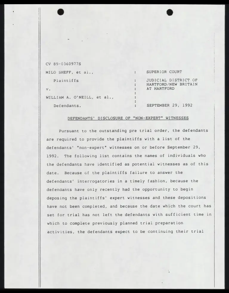 Defendants' Disclosure of "Non-Expert" Witnesses preview