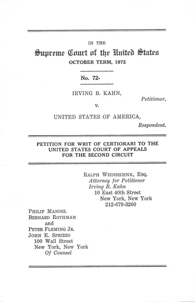 Khan v. United States of America Petition for Writ of Certiorari preview