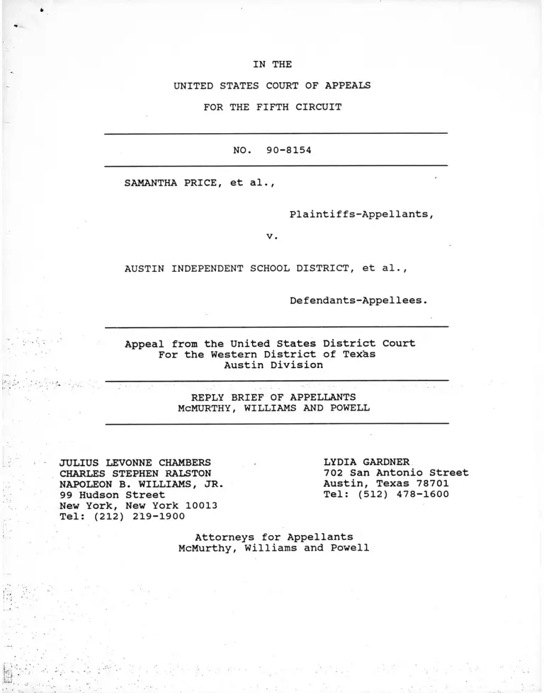 Price v. Austin Independent School District Reply Brief of Appellants preview