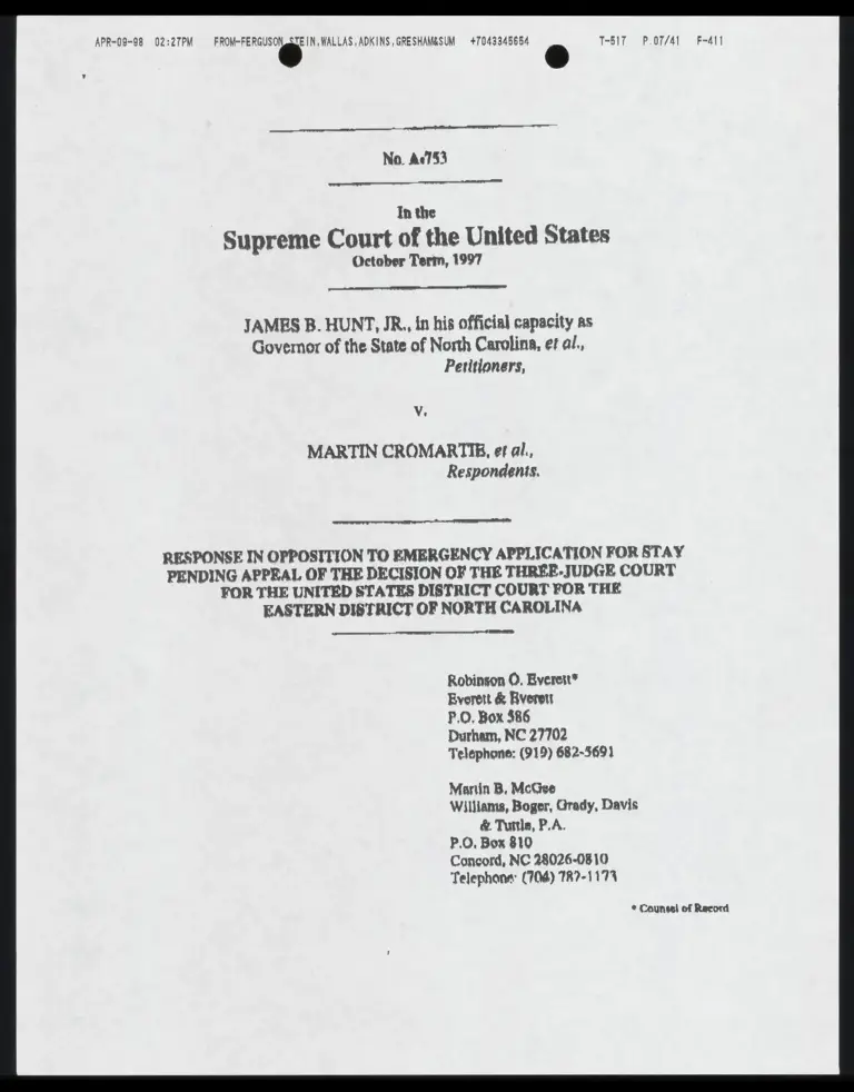 Response in Opposition to Emergency Application for Stay Pending Appeal of the Decision of the Court preview
