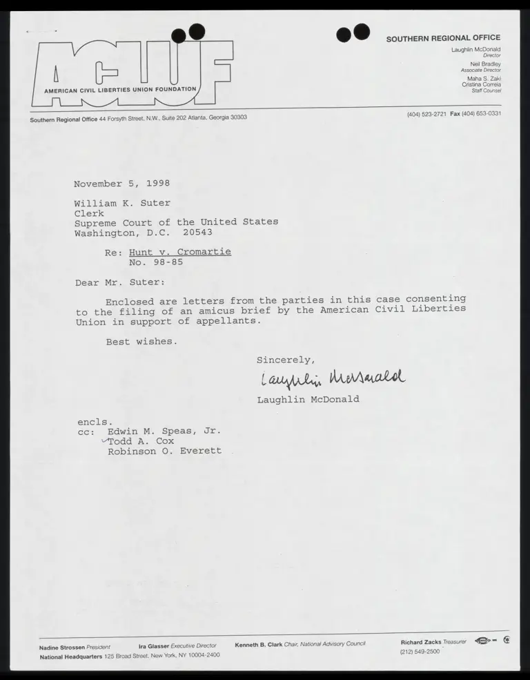 Letter To Court From McDonald RE: Parties Consenting To Filing of Amicus Brief In Support Of Appellants preview